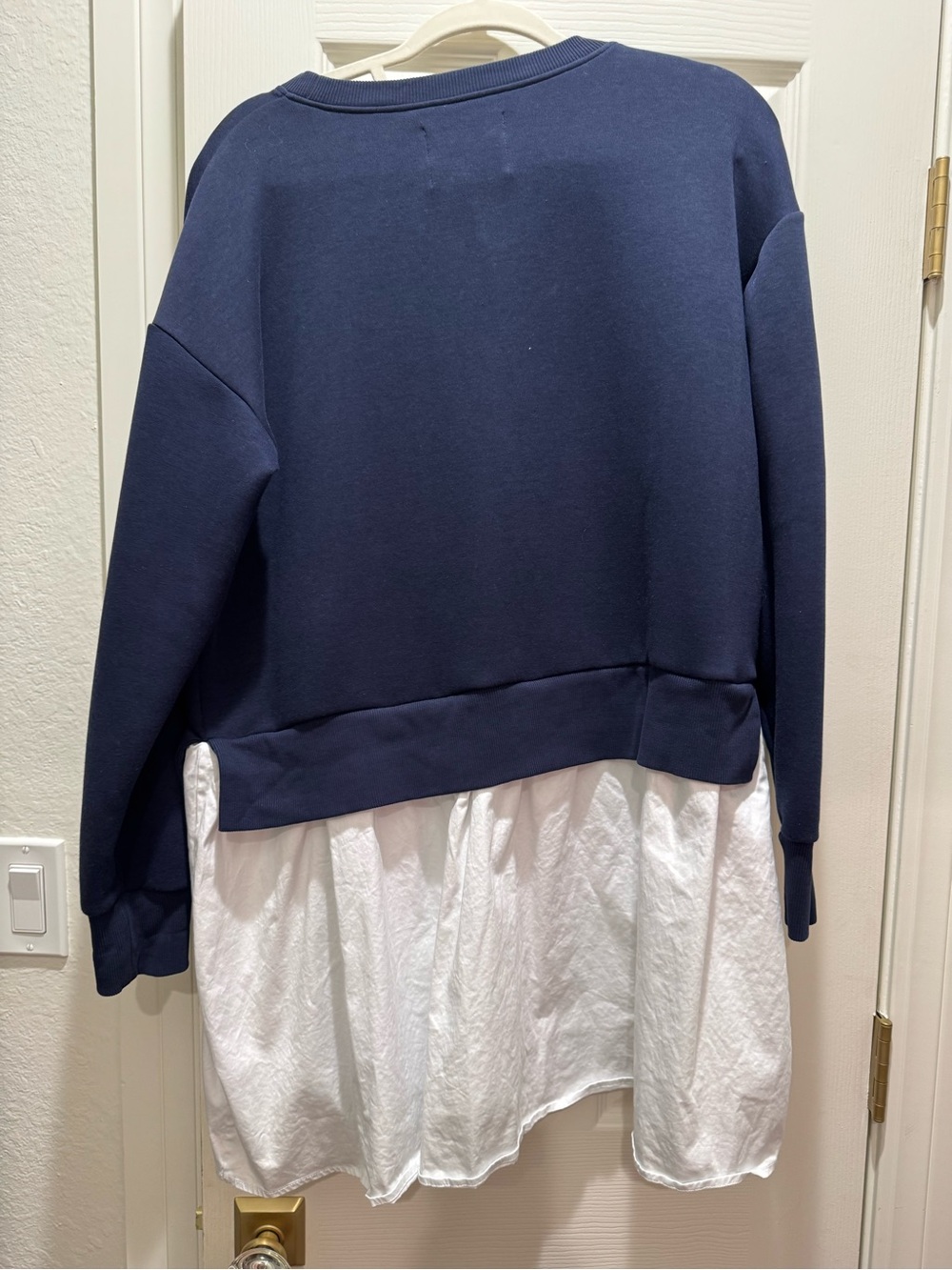 Addison Bay Navy Crewneck Sweater with White Layered Hem